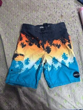 O'Neill Men's Black/Orange/Yellow/Blue Palm Fade Swim Trunks
